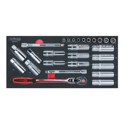 KS Tools SCS CHROMEplus 1/4'-1/2' Zündkerzen-Service-Satz, 27-teilig in 1/3 Systemeinlage