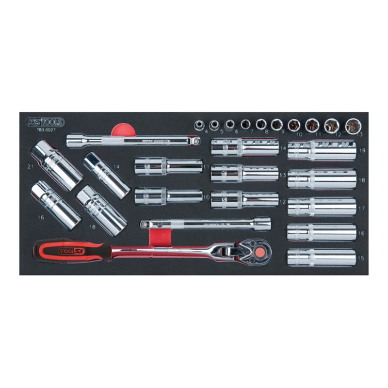 KS Tools SCS CHROMEplus 1/4'-1/2' Zündkerzen-Service-Satz, 27-teilig in 1/3 Systemeinlage