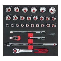 KS Tools SCS CHROMEplus 1/2' Steckschlüssel-Satz, 29-teilig in 2/3 Systemeinlage