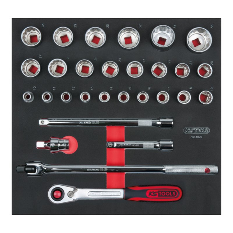 KS Tools SCS CHROMEplus 1/2' Steckschlüssel-Satz, 29-teilig in 2/3 Systemeinlage
