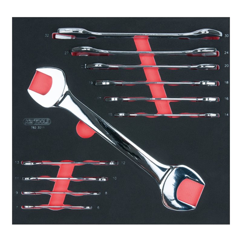 KS Tools SCS CHROMEplus Doppel-Maulschlüssel-Satz, 11-teilig 6-41mm in 2/3 Systemeinlage