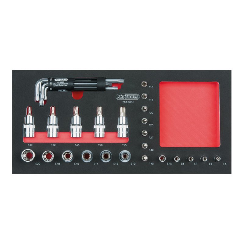 KS Tools SCS CHROMEplus 1/4'+1/2' Bit-Stecknuss-Satz, TX, 31-teilig in 1/3 Systemeinlage