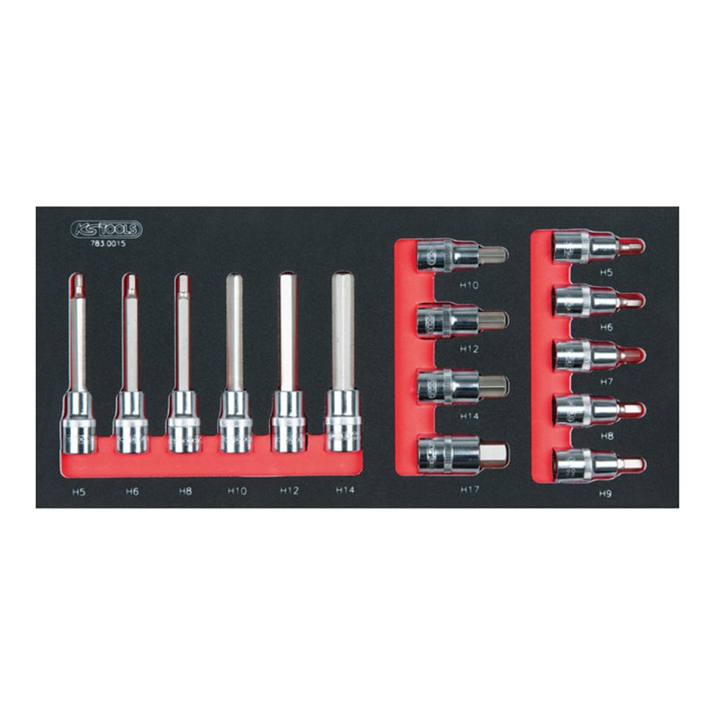 KS Tools SCS CHROMEplus 1/2' Bit-Stecknuss-Satz, 15-teilig in 1/3 Systemeinlage