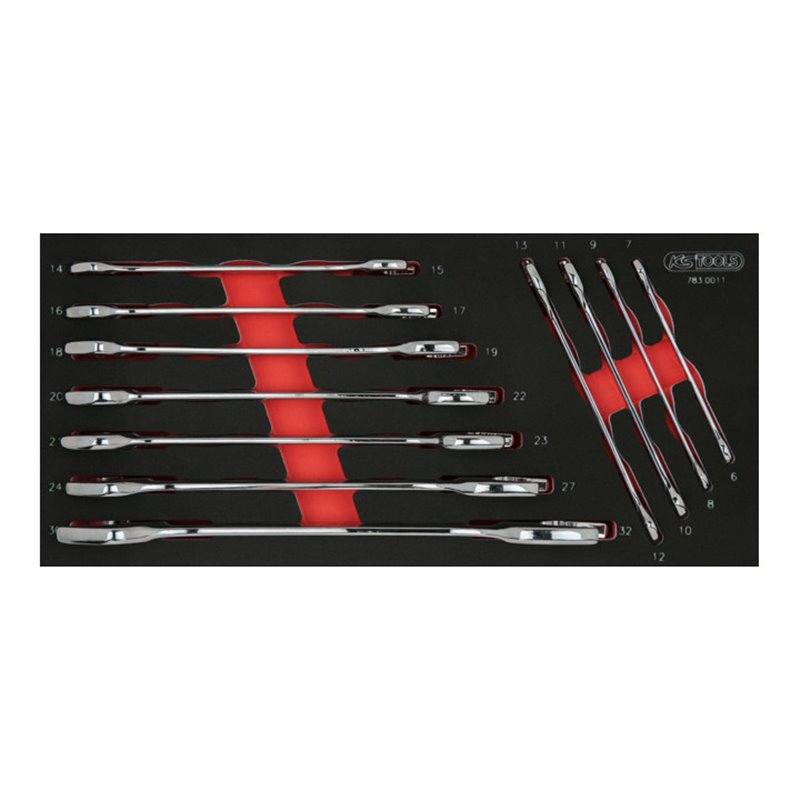 KS Tools SCS CHROMEplus Doppel-Maulschlüssel-Satz, 11-teilig in 1/3 Systemeinlage