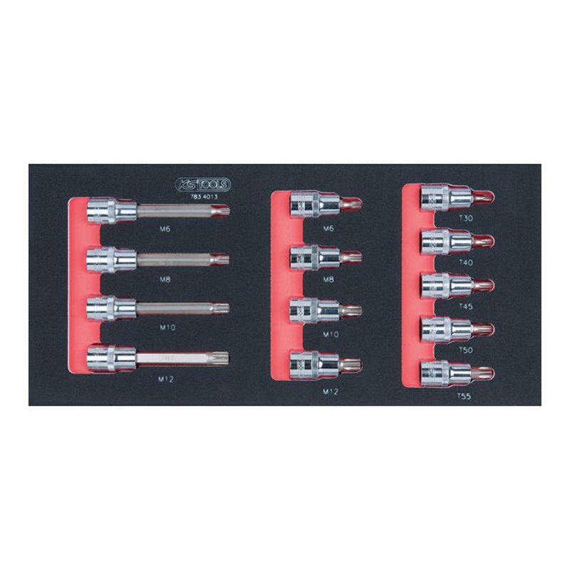 KS Tools SCS CHROMEplus 1/2' Bit-Stecknuss-Satz, TB und XZN, 13-teilig in 1/3 Systemeinlage