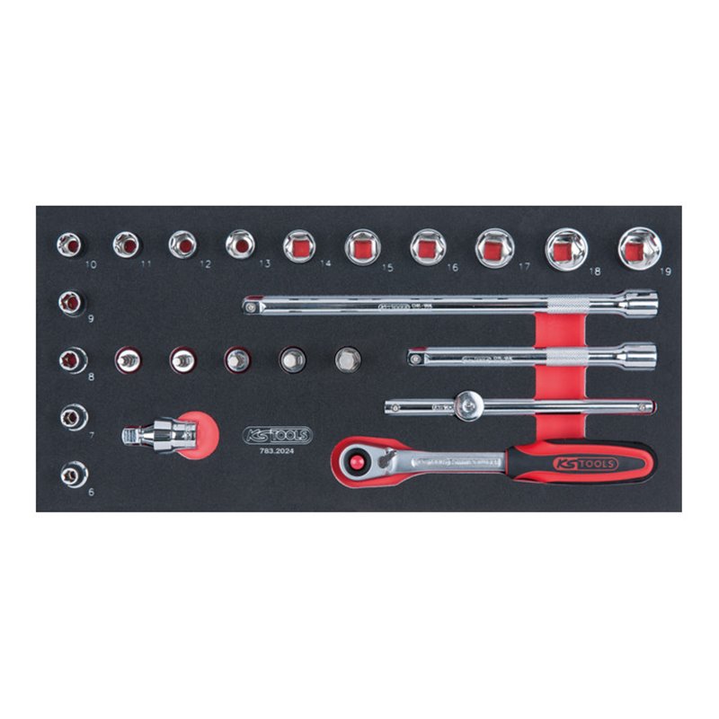 KS Tools SCS CHROMEplus 3/8' Steckschlüssel-Satz, 24-teilig in 1/3 Systemeinlage