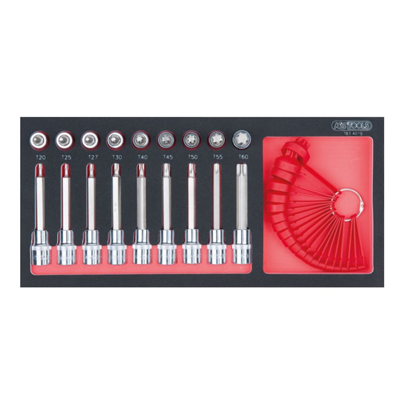 KS Tools SCS CHROMEplus 1/2' Bit-Stecknuss-Satz, TX, 19-teilig in 1/3 Systemeinlage