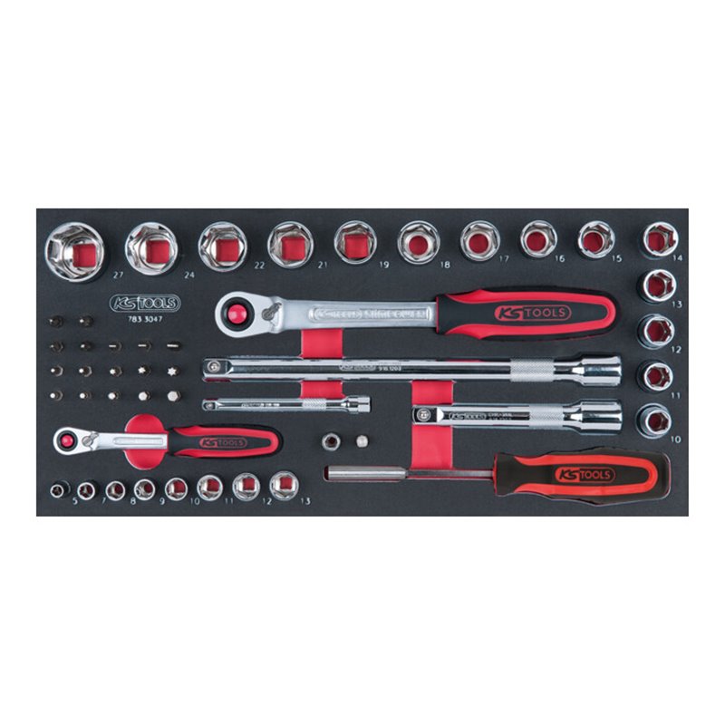 KS Tools SCS CHROMEplus 1/4'+1/2' Steckschlüssel-Satz, 47-teilig in 1/3 Systemeinlage