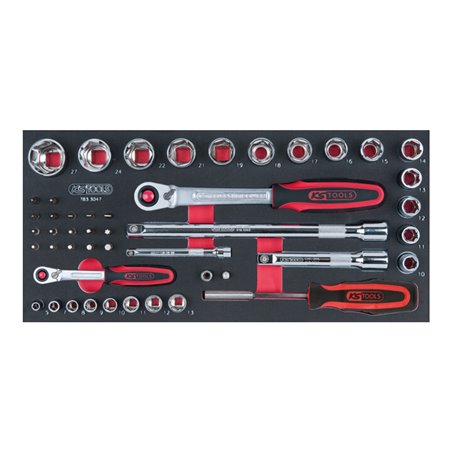 KS Tools SCS CHROMEplus 1/4'+1/2' Steckschlüssel-Satz, 47-teilig in 1/3 Systemeinlage