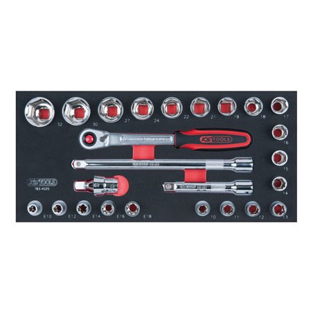 KS Tools SCS CHROMEplus 1/2' Steckschlüssel-Satz, 25-teilig in 1/3 Systemeinlage