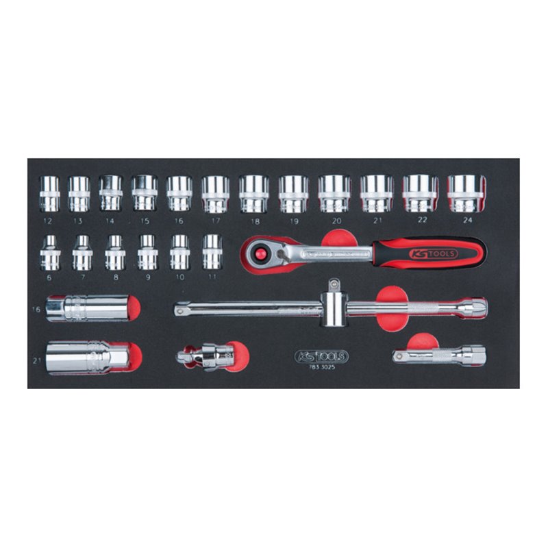 KS Tools SCS CHROMEplus 3/8' Steckschlüssel-Satz, 25-teilig in 1/3 Systemeinlage