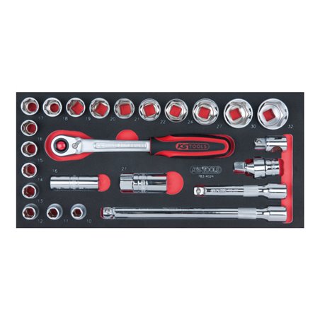 KS Tools SCS CHROMEplus 1/2' Steckschlüssel-Satz, 24-teilig in 1/3 Systemeinlage