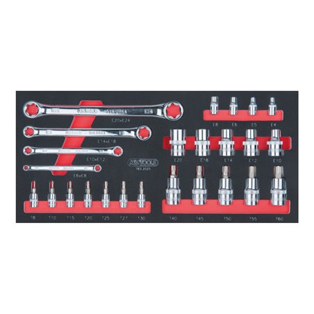 KS Tools SCS CHROMEplus TX E-Profil-Werkzeug-Satz, 25-teilig in 1/3 Systemeinlage