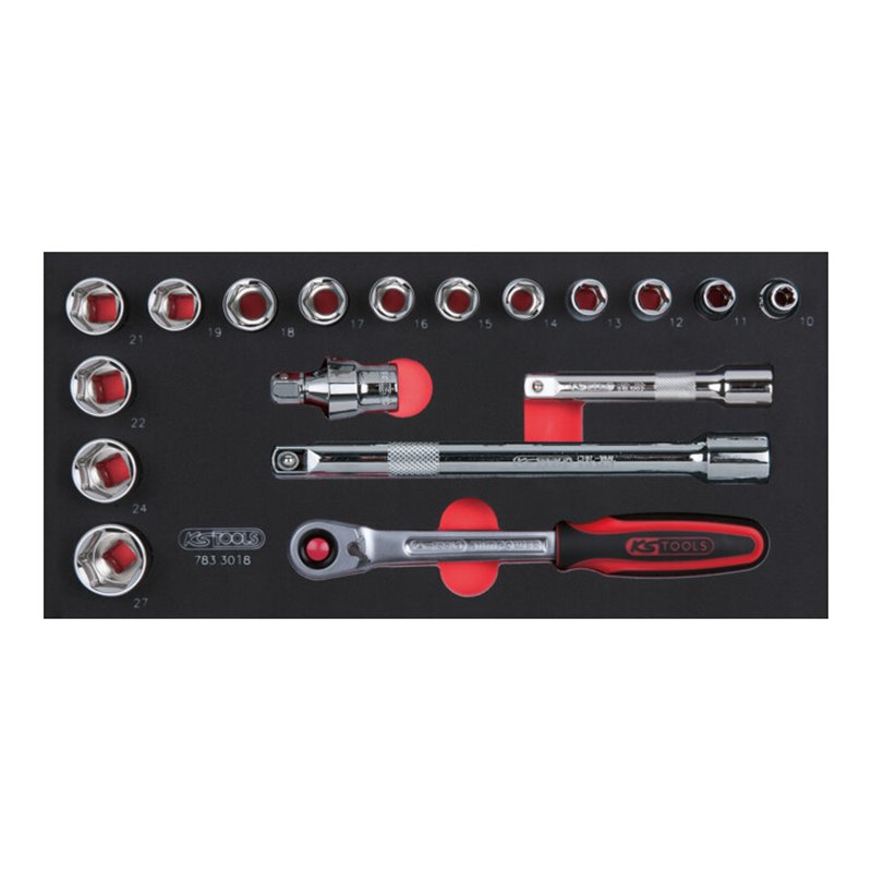 KS Tools SCS CHROMEplus 1/2' Steckschlüssel-Satz, 18-teilig in 1/3 Systemeinlage