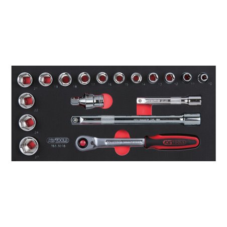 KS Tools SCS CHROMEplus 1/2' Steckschlüssel-Satz, 18-teilig in 1/3 Systemeinlage