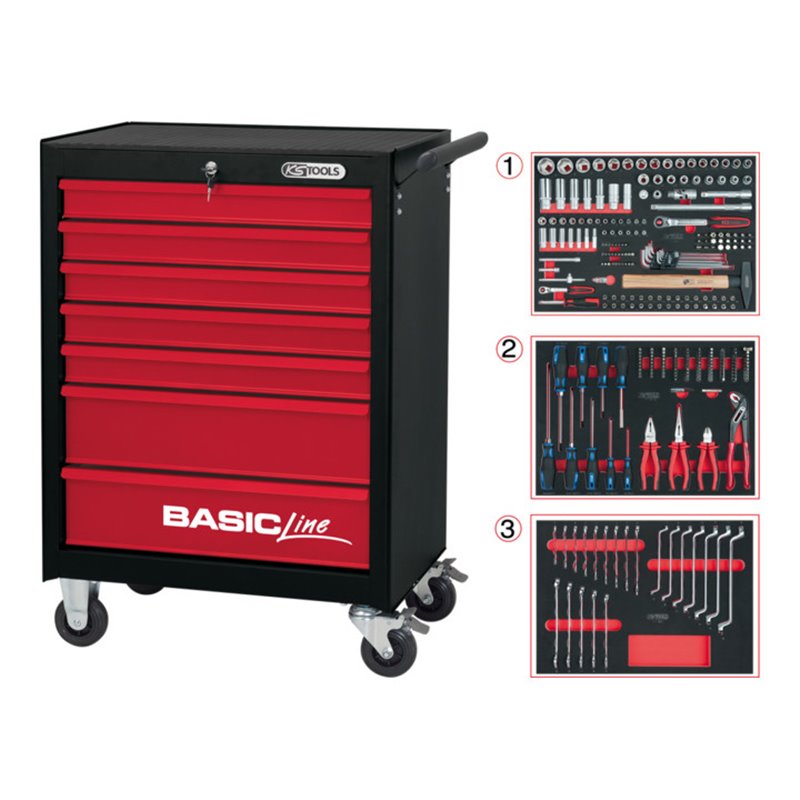 KS Tools Werkstattwagen BASIC schwarz-rot mit Einlagen-Paket STARTER