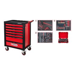 KS Tools RACINGline SCHWARZ/ROT Werkstattwagen mit 7 Schubladen und 341 Premium-Werkzeugen