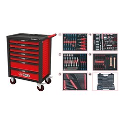 KS Tools RACINGline SCHWARZ/ROT Werkstattwagen mit 7 Schubladen und 511 Premium-Werkzeugen