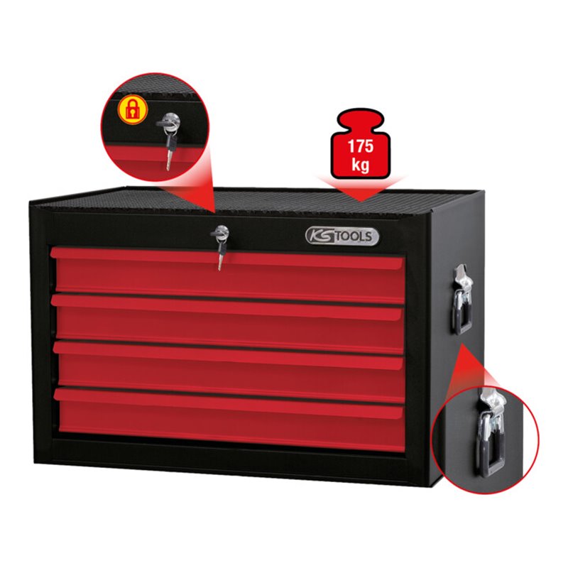 KS Tools BASICline Werkstattwagenaufsatz, 4 Schubladen, schwarz/rot