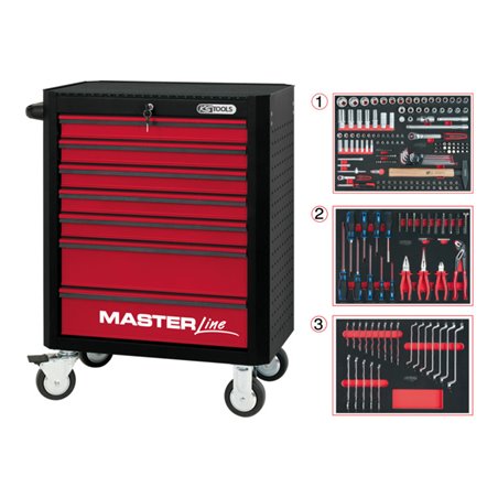 KS Tools Werkstattwagen Master schwarz-rot mit Einlagen-Paket STARTER