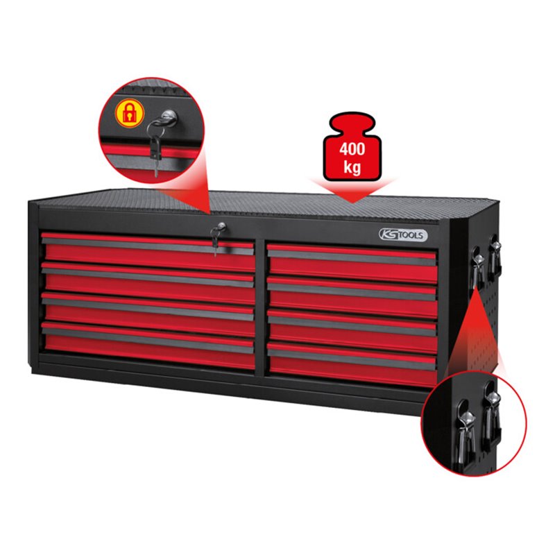 KS Tools MASTERline Großraum-Werkstattwagenaufsatz, mit 8 Schubladen schwarz/rot