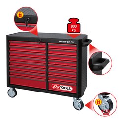 KS Tools MASTERline Großraum-Werkstattwagen, mit 16 Schubladen schwarz/rot