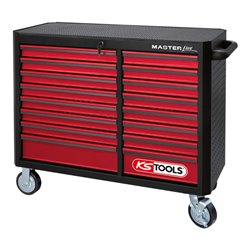 KS Tools MASTERline Großraum-Werkstattwagen, mit 16 Schubladen schwarz/rot