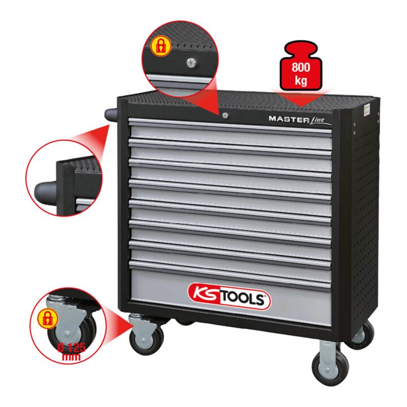 KS Tools MASTERline Werkstattwagen mit 8 Schubladen XL,schwarz/silber