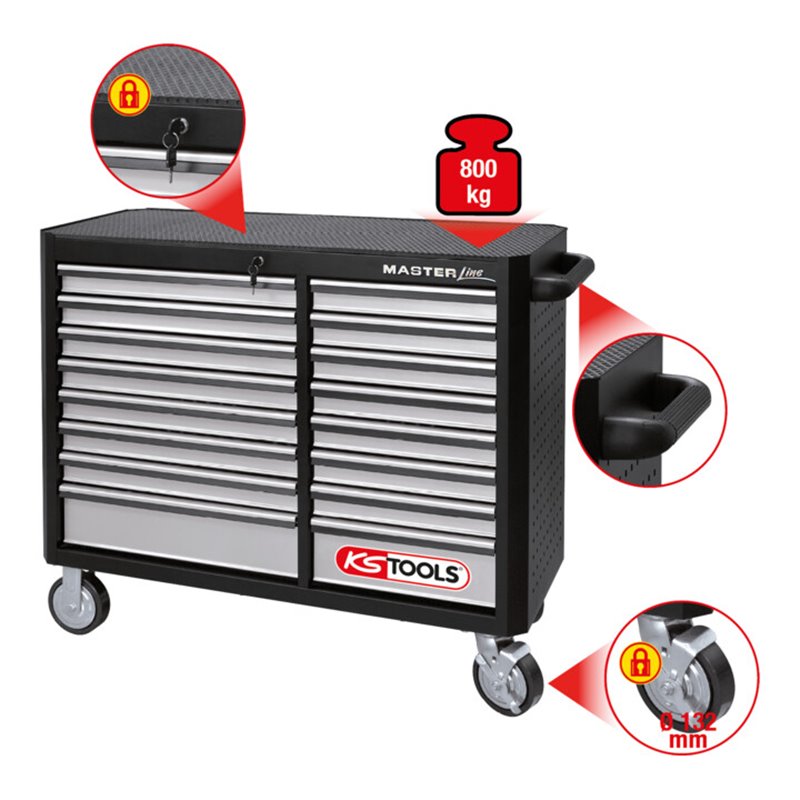 KS Tools MASTERline Werkstattwagen XXL, mit 16 Schubladen schwarz/silber