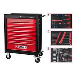 KS Tools ECOline SCHWARZ/ROT Werkstattwagen mit 7 Schubladen und 215 Premium-Werkzeugen
