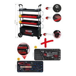 KS Tools BUTLER Werkzeugwagen / Montagewagen, klappbar, absenkbar und verschließbar mit 175 Premium-Werkzeugen
