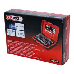 KS Tools 1/4' + 11 mm Durchgangs-Steckschlüssel- und Bit-Satz, 31-tlg.