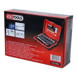KS Tools 1/4' + 11 mm Durchgangs-Steckschlüssel- und Bit-Satz, 31-tlg.