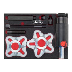 VIGOR Antriebswellen Auspressvorrichtung-Satz inklusive 22 t Druck- und Zug-Hydraulikzylinder V4904 Anzahl Werkzeuge: 12