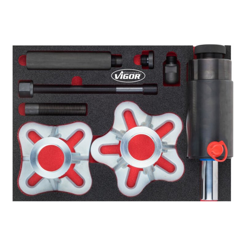 VIGOR Antriebswellen Auspressvorrichtung-Satz inklusive 22 t Druck- und Zug-Hydraulikzylinder V4904 Anzahl Werkzeuge: 12