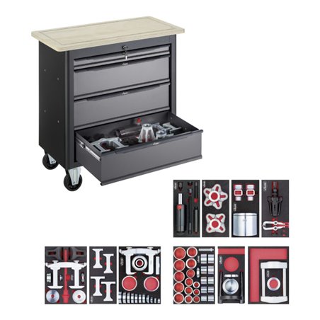 VIGOR Fahrwerk-Werkstattwagen mit Sortiment V5161 Gesamtlänge: 907 mm