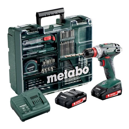 Metabo Akku-Bohrschrauber BS 18 Quick Set Mobile Werkstatt Kunststoffkoffer 2x18V/2Ah Li-Ion + SC 60 Plus