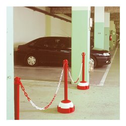 Moravia Ketten-Warnständer MORION Pfostenfarbe rot 60 x 975 mm Fuß rot/weiß