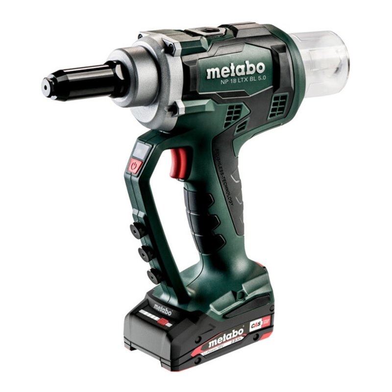 Metabo Akku-Blindnietpistole NP 18 LTX BL 5.0 metaBOX 145 L 18V 2x2Ah Li-Power + ASC 55