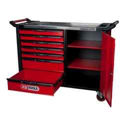 KS Tools RACINGline+ SCHWARZ/ROT Werkstattwagen mit 7 Schubladen und 1 Tür