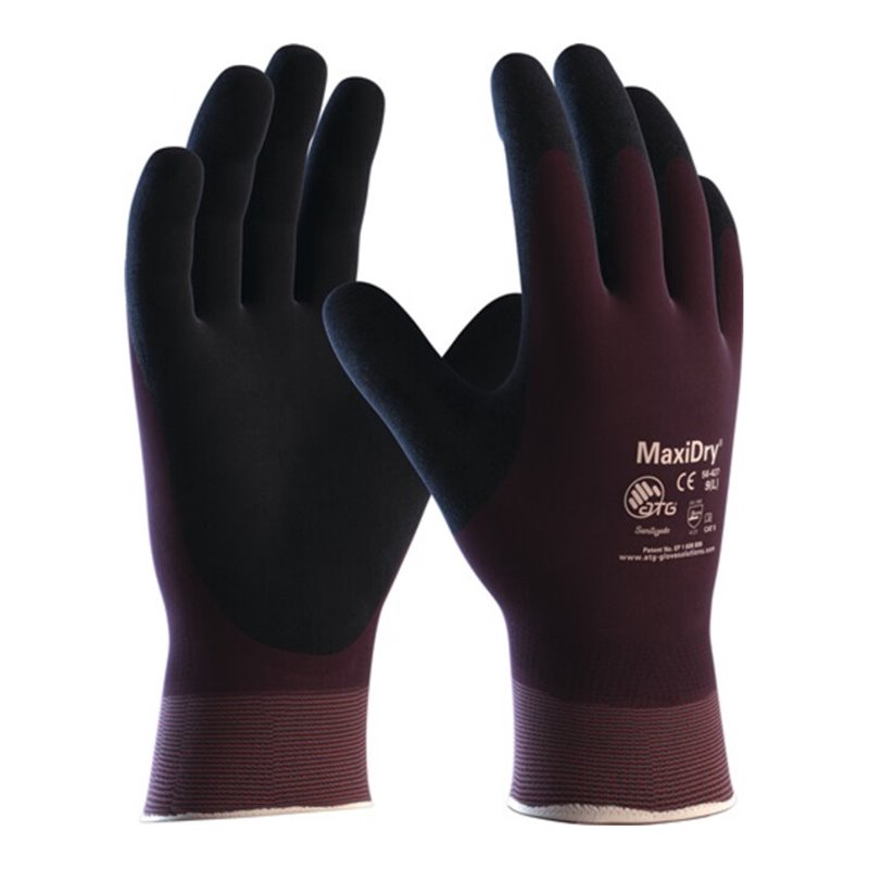 Handschuhe MaxiDry 56-427 Gr.8 lila/schwarz Nyl.m.Nitrilschaum
