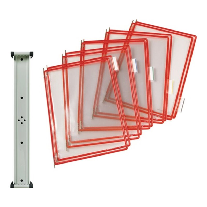 Wandhalter 10 Sichttafeln rot m.Drahtrahmen,ku.-ummantelt f.DIN A4