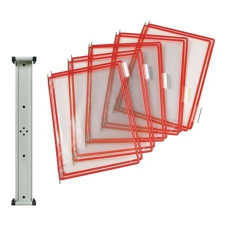 Wandhalter 10 Sichttafeln rot m.Drahtrahmen,ku.-ummantelt f.DIN A4