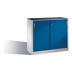 C+P Werkzeug-Beistellschrank mit Schiebetüren innen 1 Boden Front Enzianblau Korpus Lichtgrau