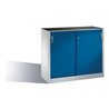 C+P Werkzeug-Beistellschrank mit Schiebetüren innen 1 Boden Front Enzianblau Korpus Lichtgrau