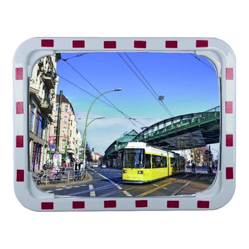 Verkehrsspiegel H600xB800mm Kunststoff,rot/weiß 22m