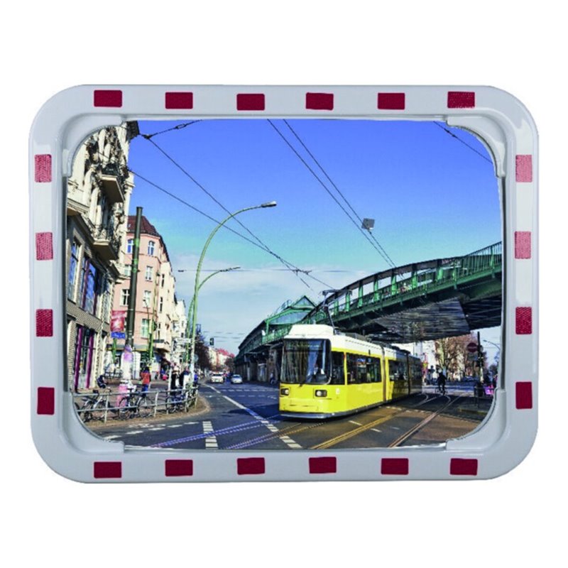 Verkehrsspiegel H400xB600mm Kunststoff,rot/weiß 15m