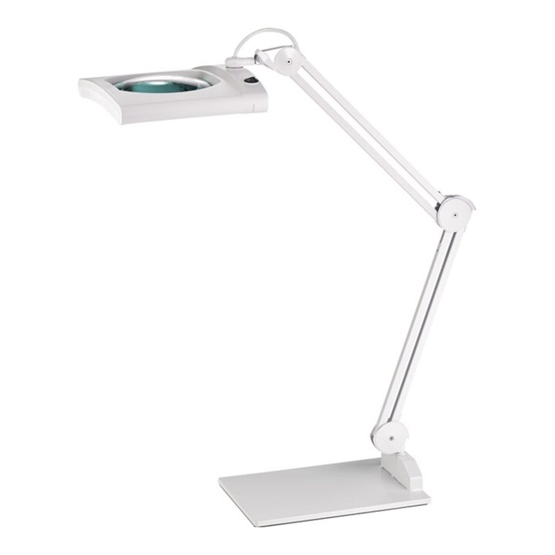 LED-Lupenleuchte Glaslinse 190,5mm (7,5″) Standfuß weiß Abdeck.,eckiger Kopf