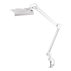 LED-Lupenleuchte Glaslinse 190,5mm (7,5″) Standfuß weiß Abdeck.,eckiger Kopf