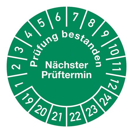 Mehrjahresprüfplakette D.30mm Prüfung bestanden 19-24 Folie Btl.a 100 St.